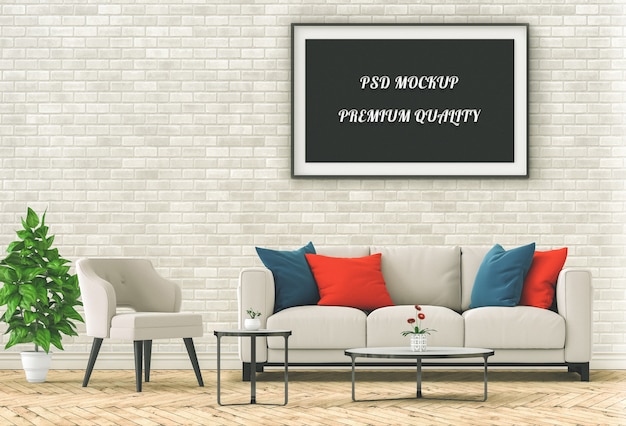 Mock-se quadro de cartaz na sala interior, render 3d