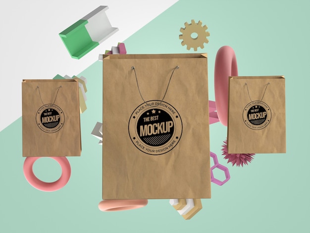 Mock-up abstrato com sacolas de compras