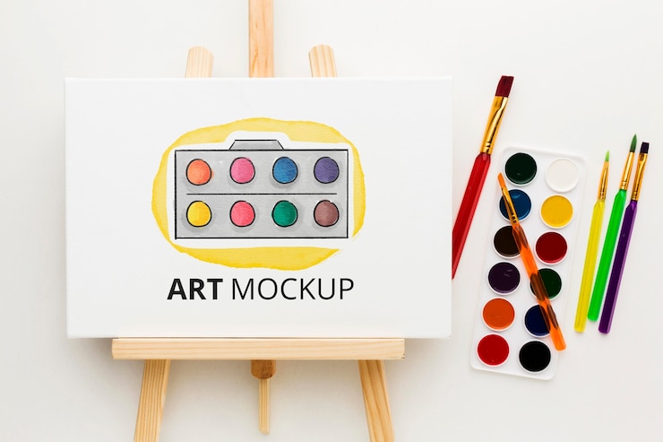PSD mock-up artistico con acquerelli vista dall'alto