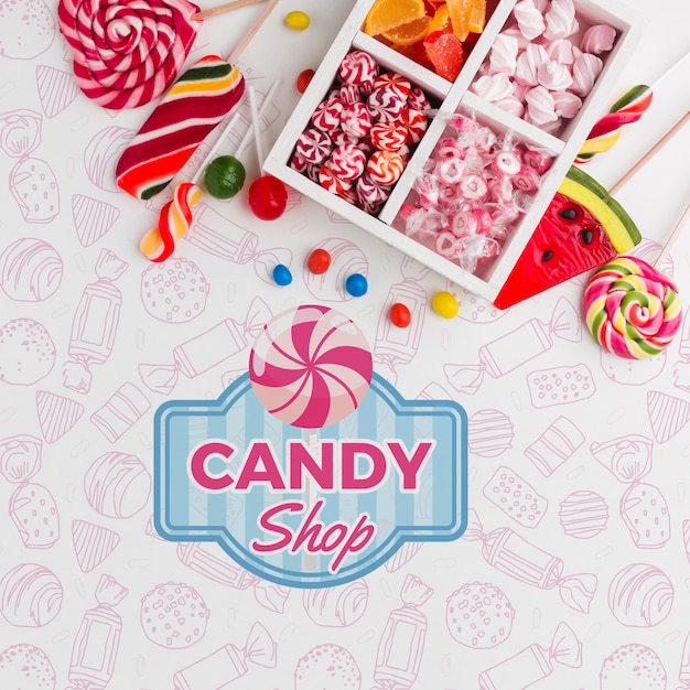 Mock-up Bonbons auf dem Tisch
