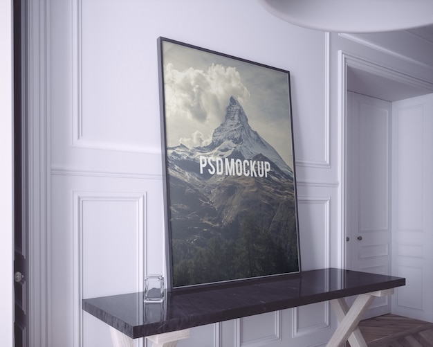 Mock up de cuadro sobre pared blanca