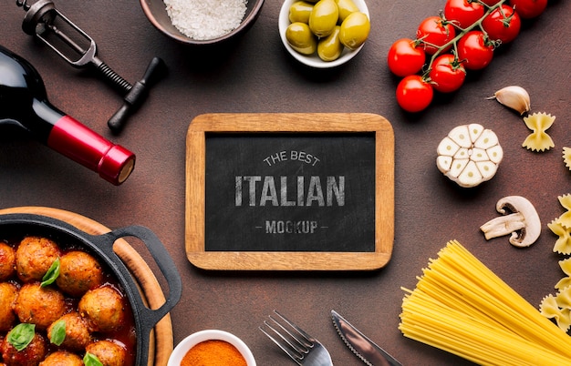 PSD mock-up de comida italiana com vegetais e massas