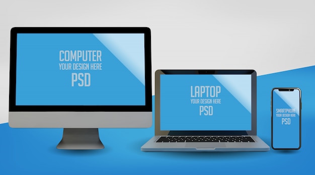 Mock-up de computador, laptop e telefone inteligente premium psd