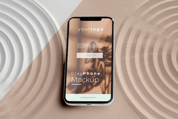 Mock-up de telefone em composição de areia