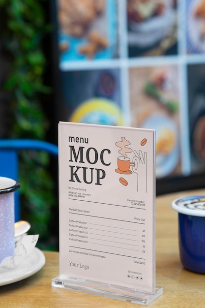 Mock-up del menu alla mensa con spazio per le copie