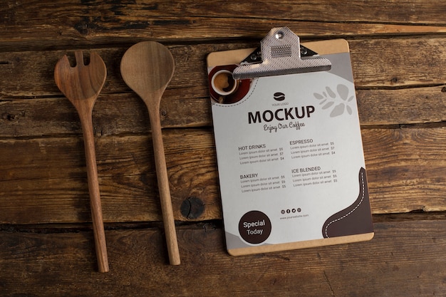 Mock-up del menu del caffè con appunti