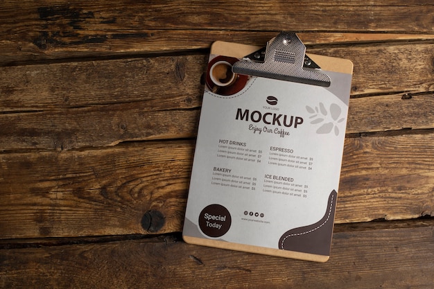 Mock-up del menu del caffè con appunti