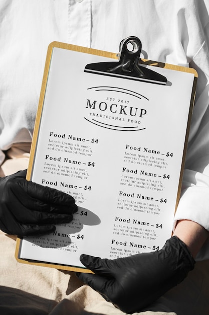 Mock-up del menu del ristorante negli appunti