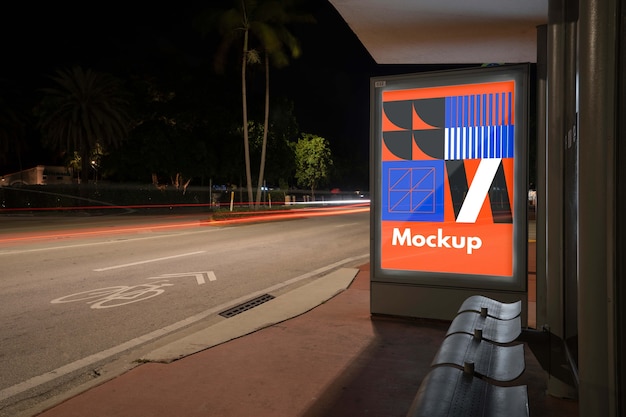 Mock-up della fermata dell'autobus di notte in città