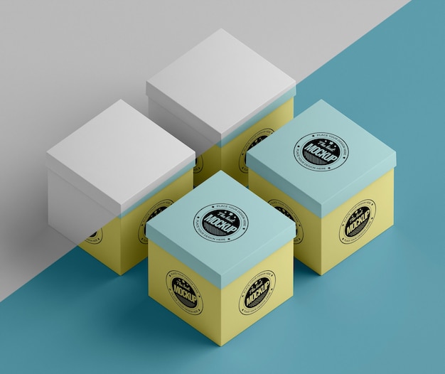 Mock-up della scatola di imballaggio ad alto angolo