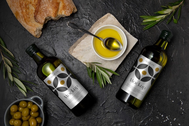 PSD mock-up-design einer olivenölflasche aus glas