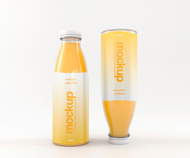 PSD mock-up-design für fruchtsaft-klarglasflaschen