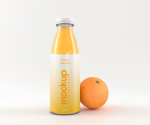 PSD mock-up-design für fruchtsaft-klarglasflaschen