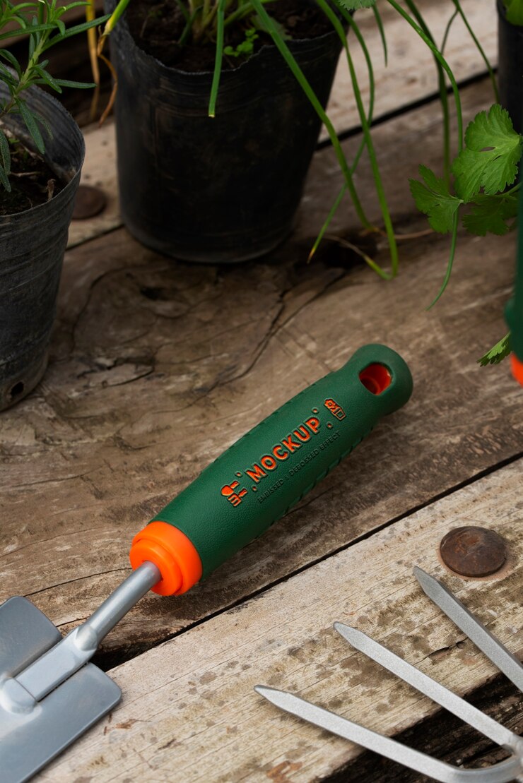 PSD mock-up di attrezzi per il giardinaggio e il lavoro sul campo