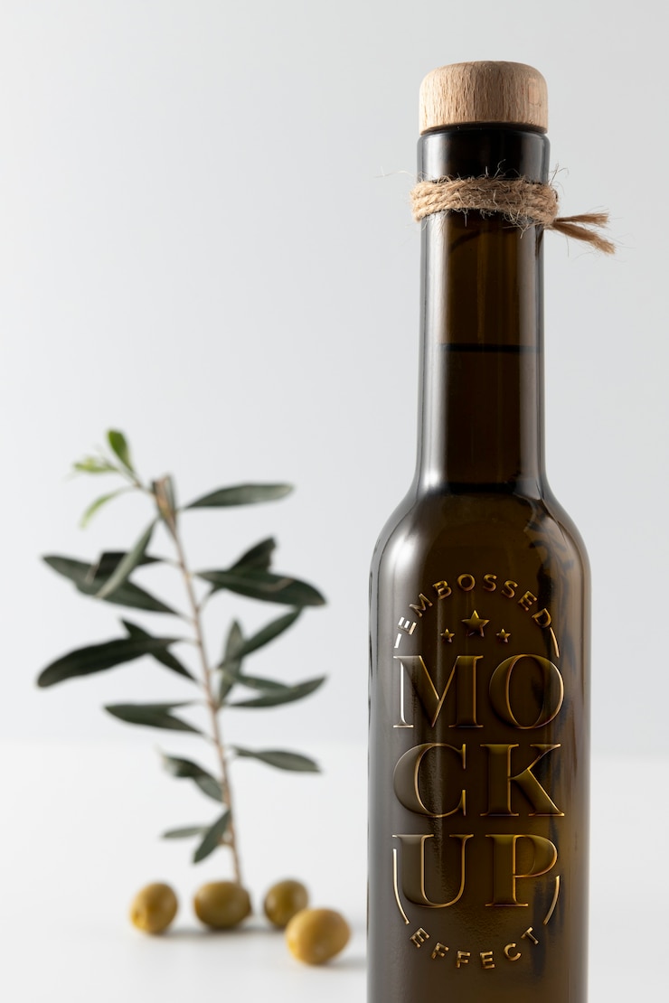 PSD mock-up di bottiglia di olio d'oliva in rilievo
