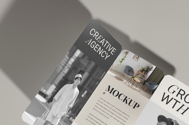Mock-up di brochure aziendale a tre ante monocromatico con ombra