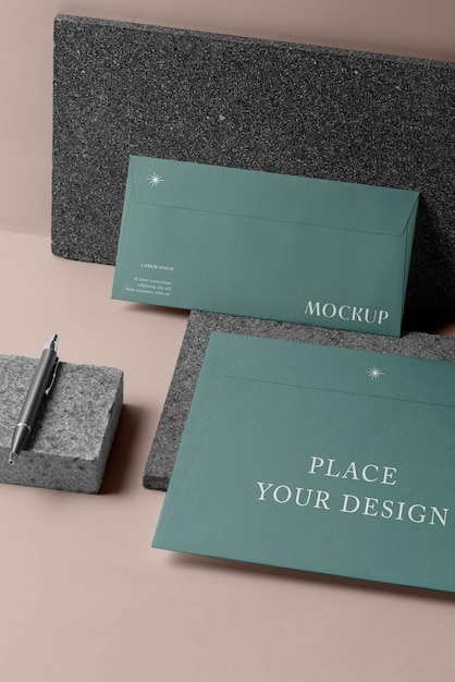 Mock-up di cancelleria in carta con materiale lapideo