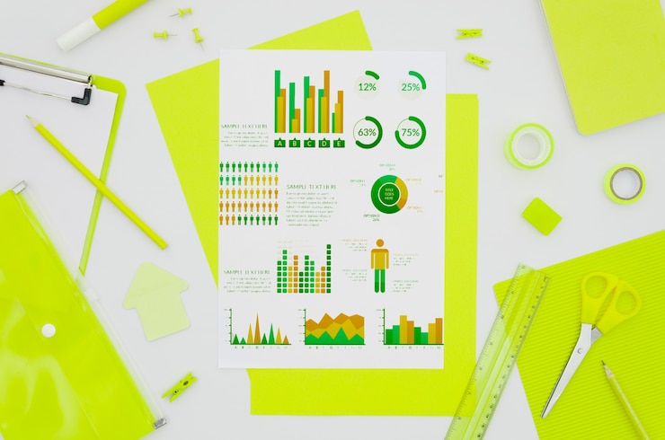PSD mock-up di carta piatta con diversi grafici