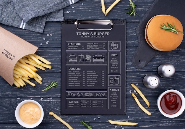 Mock-up di concetto del menu degli alimenti a rapida preparazione