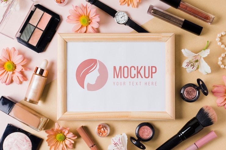 PSD mock-up di concetto di accessori per il trucco