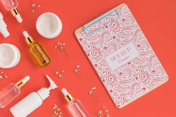PSD mock-up di concetto di cosmetici naturali