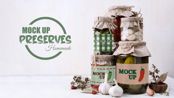 PSD mock-up di concetto di deliziose conserve fatte in casa