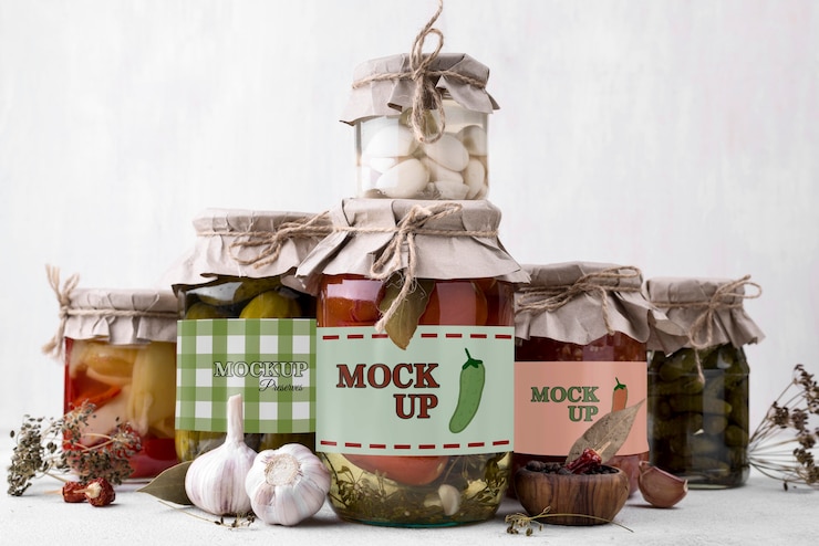 PSD mock-up di concetto di deliziose conserve fatte in casa