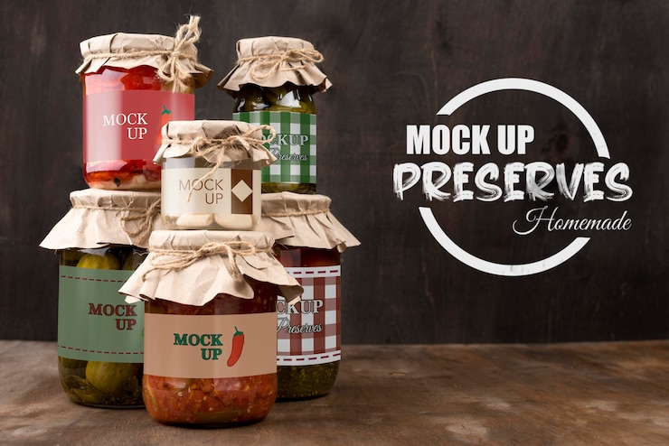PSD mock-up di concetto di deliziose conserve fatte in casa