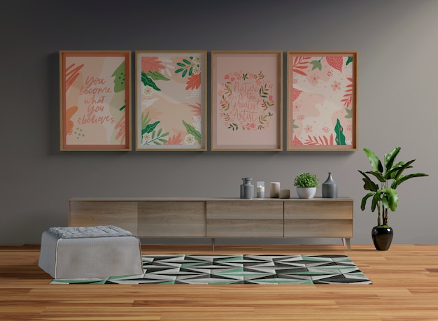 Mock-up di cornici appese nel soggiorno