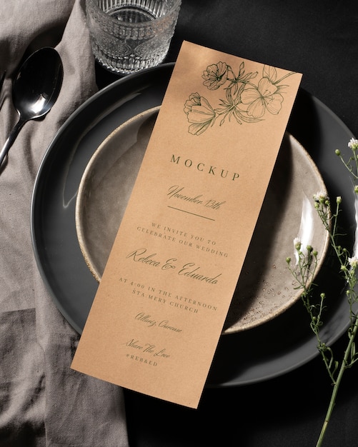 Mock-up di design minimalista del menu di nozze