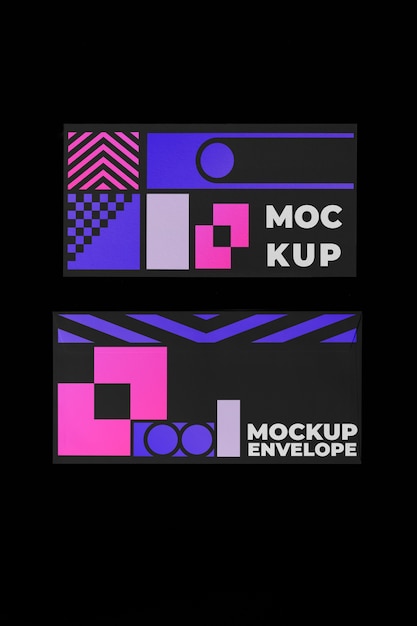 Mock-up di lettere e buste con colori al neon