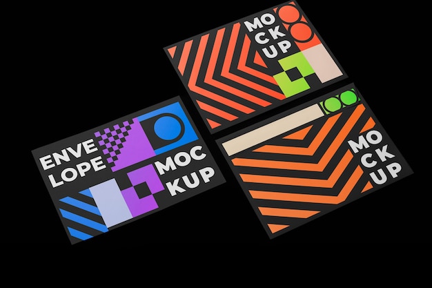 Mock-up di lettere e buste con colori al neon