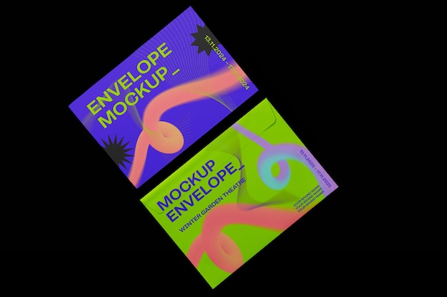Mock-up di lettere e buste con colori al neon
