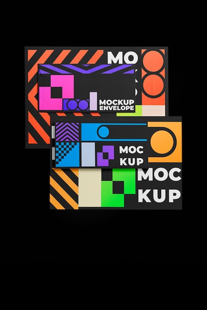 Mock-up di lettere e buste con colori al neon