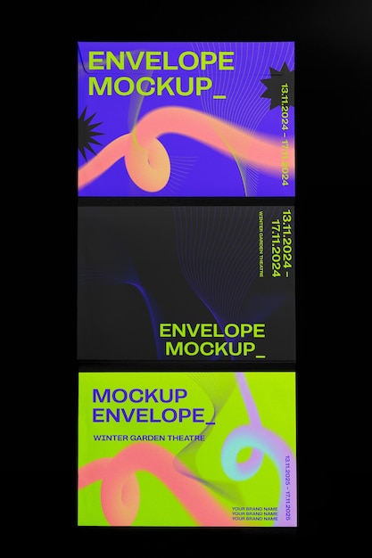 Mock-up di lettere e buste con colori al neon