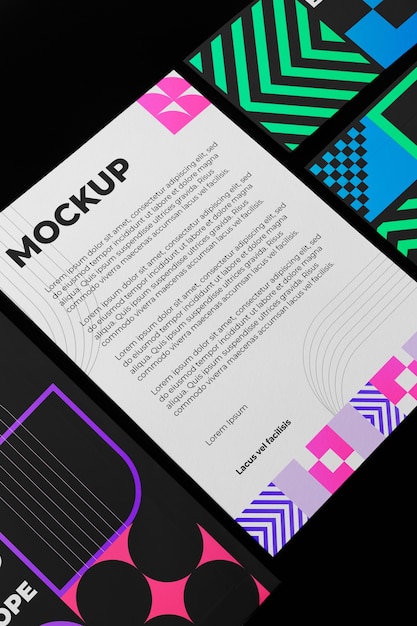 Mock-up di lettere e buste con colori al neon