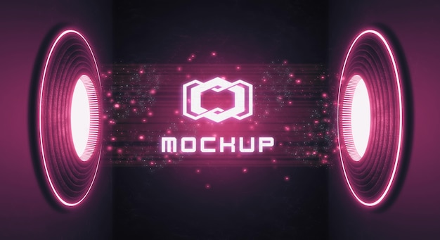 Mock-up di logo futuristico in luci intense