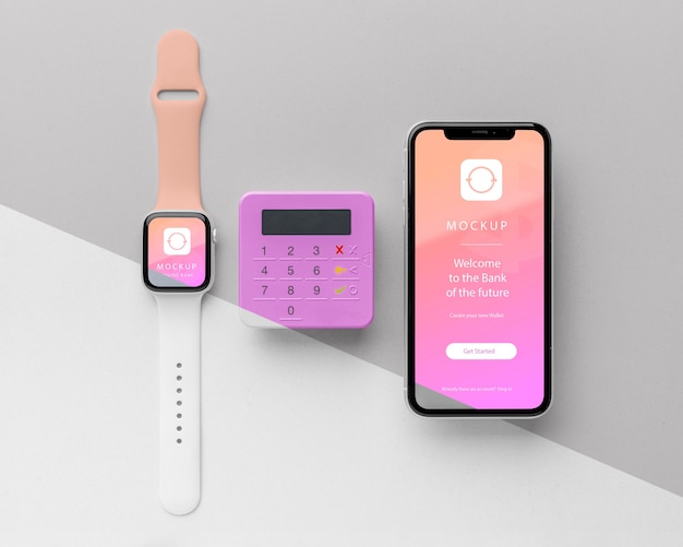 Mock-up di pagamento elettronico con smartwatch