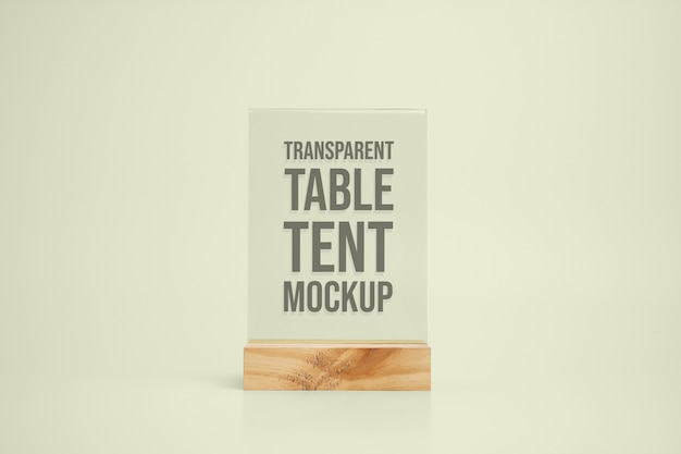 Mock-up di tenda da tavolo in vetro trasparente con base in legno