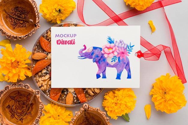 PSD mock-up diwali hindu festival arranjo floral