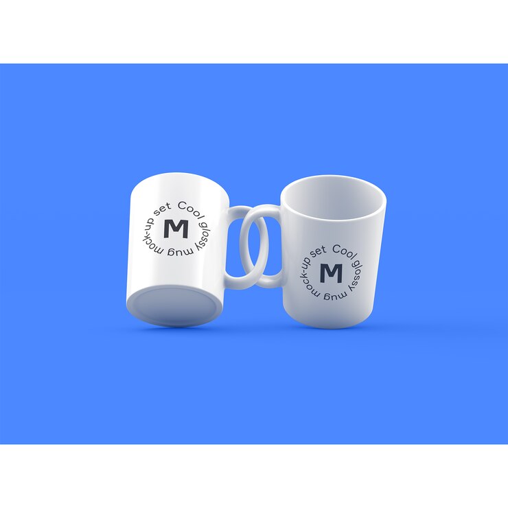 Mock up de dos tazas sobre fondo azul