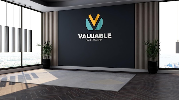 mock-up du logo de l'entreprise sur le mur noir pour un logo de marque