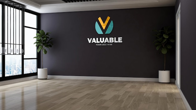 mock-up du logo de l'entreprise sur le mur noir pour un logo de marque