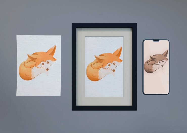 PSD mock-up e lenzuolo con disegno di volpe