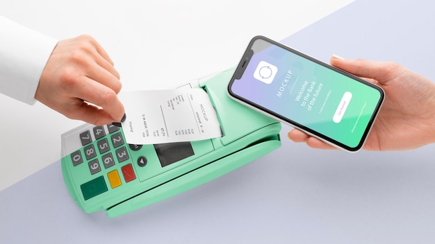 Mock-up E-Payment mit Smartphone und Bezahlterminal