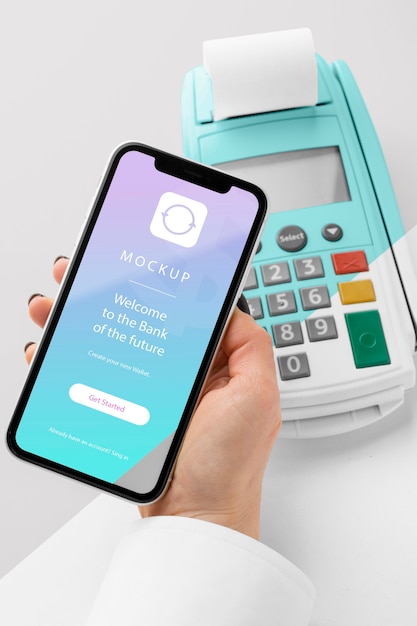 Mock-up E-Payment mit Smartphone und Bezahlterminal