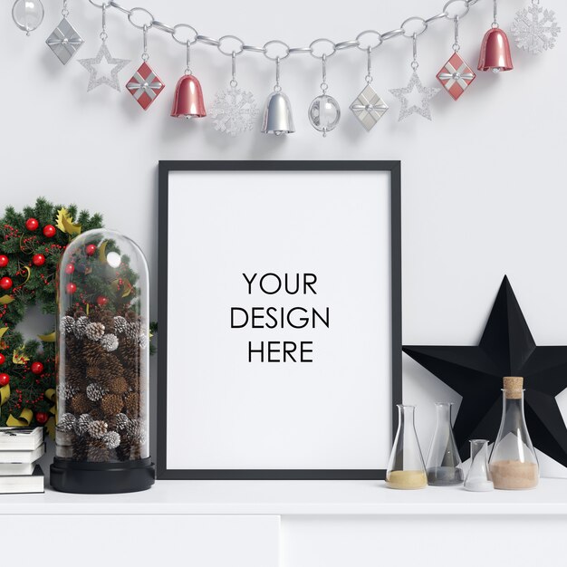 Mock Up Frame con decoración navideña
