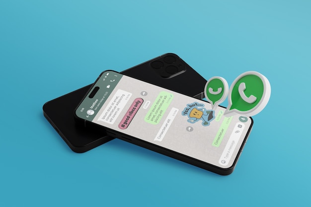 PSD mock-up de la interfaz de conversación de whatsapp en el teléfono inteligente