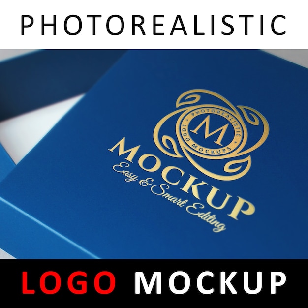 Mock up de logo - estampado con foil dorado en joyero azul