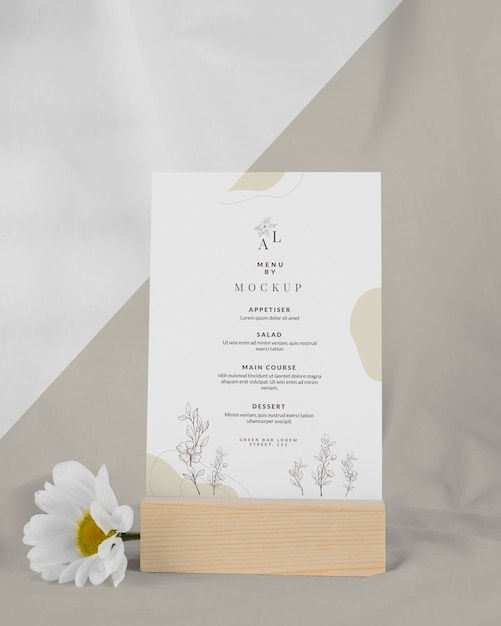 Mock-up menu con fiore bianco